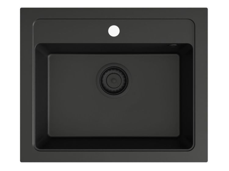 Zlewozmywak granitowy jednokomorowy 58x48 cm Darfor DG016 czarny z  czarnym syfonem