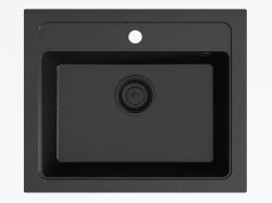 Zlewozmywak granitowy jednokomorowy 58x48 cm Darfor DG016 czarny nakrapiany z czarnym syfonem