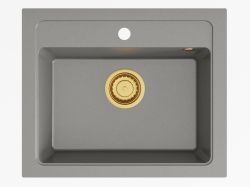 Zlewozmywak granitowy jednokomorowy 58x48 cm Darfor DG016 popiel ze złotym syfonem