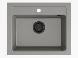 Zlewozmywak granitowy jednokomorowy 58x48 cm Darfor DG016 popiel z czarnym syfonem
