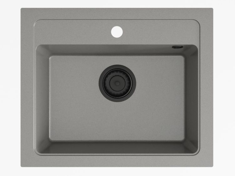 Zlewozmywak granitowy jednokomorowy 58x48 cm Darfor DG016 popiel z czarnym syfonem