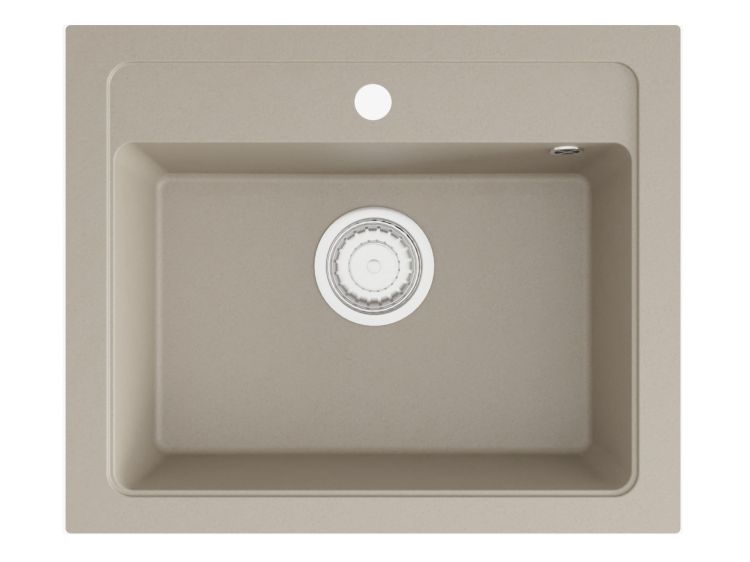 Zlewozmywak granitowy jednokomorowy 58x48 cm Darfor DG016 jasny beż z syfonem chrom