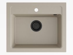 Zlewozmywak granitowy jednokomorowy 58x48 cm Darfor DG016 jasny beż z czarnym syfonem