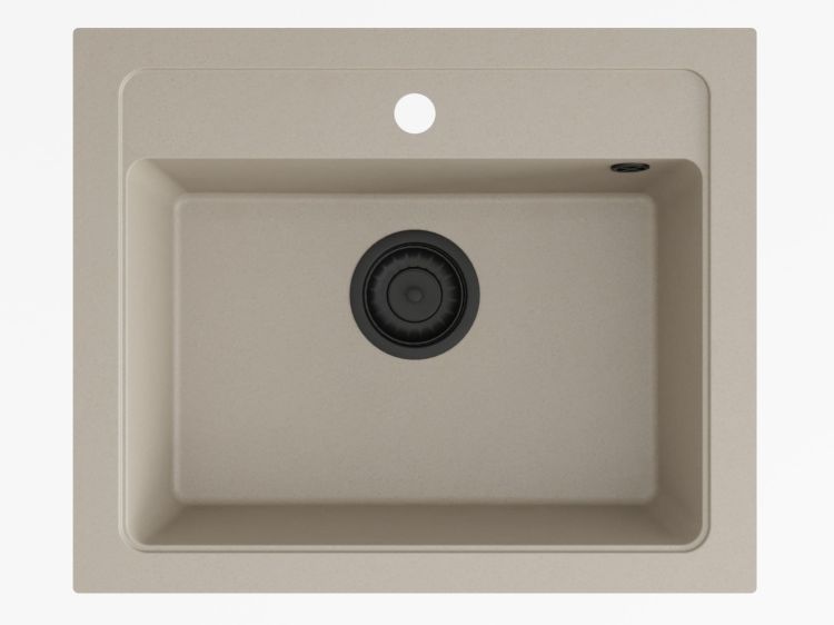 Zlewozmywak granitowy jednokomorowy 58x48 cm Darfor DG016 jasny beż z czarnym syfonem