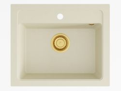 Zlewozmywak granitowy jednokomorowy 58x48 cm Darfor DG016 jaśmin ze złotym syfonem