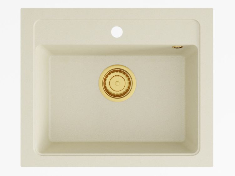 Zlewozmywak granitowy jednokomorowy 58x48 cm Darfor DG016 jaśmin ze złotym syfonem