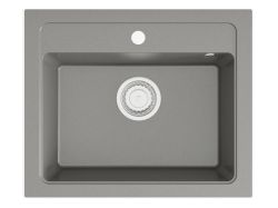 Zlewozmywak granitowy jednokomorowy 58x48 cm Darfor DG016 popiel z syfonem chrom