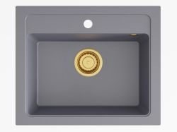 Zlewozmywak granitowy jednokomorowy 58x48 cm Darfor DG016 grafit ze złotym syfonem