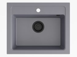 Zlewozmywak granitowy jednokomorowy 58x48 cm Darfor DG016 grafit z czarnym syfonem