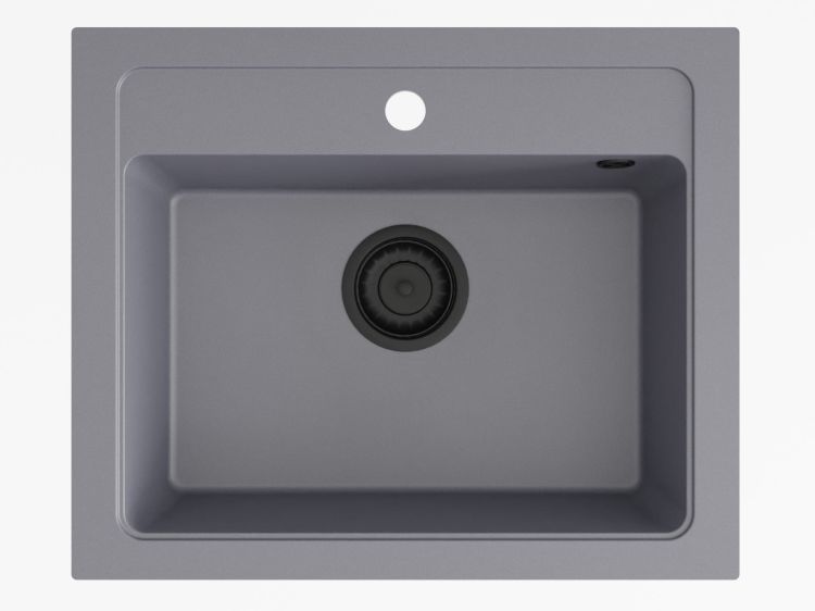 Zlewozmywak granitowy jednokomorowy 58x48 cm Darfor DG016 grafit z czarnym syfonem