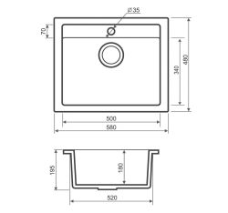 Zlewozmywak granitowy jednokomorowy 58x48 cm Darfor DG016