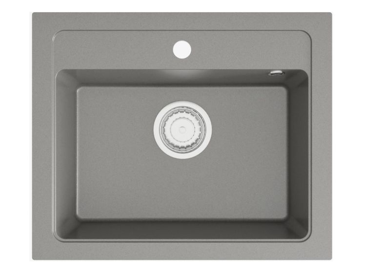 Zlewozmywak granitowy jednokomorowy 58x48 cm Darfor DG016 popiel z syfonem chrom