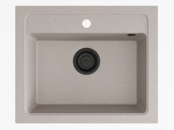 Zlewozmywak granitowy jednokomorowy 58x48 cm Darfor DG016 beż z czarnym syfonem.