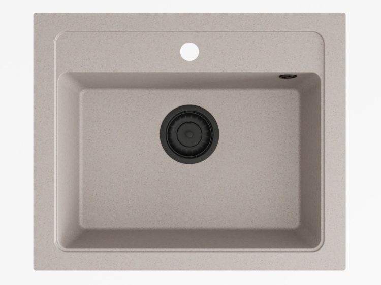 Zlewozmywak granitowy jednokomorowy 58x48 cm Darfor DG016 beż z czarnym syfonem.