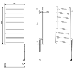 REDONDO elektryczna suszarka na ręczniki, okrągła, 500x900 mm, 75 W, stal nierdzewna polerowana