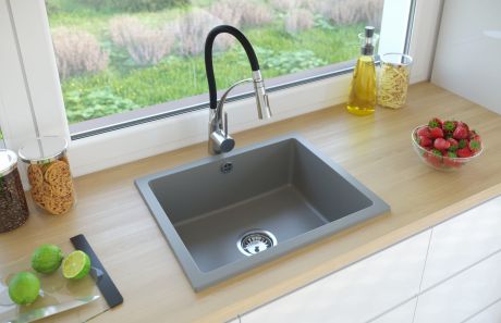 Przejdź do produktu Zlewozmywak granitowy jednokomorowy 56x46 cm podwieszany Darfor DG020/P popiel