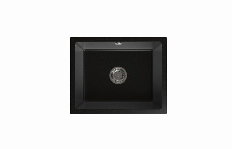 Zlewozmywak granitowy jednokomorowy 56x46 cm podwiezany Darfor DG020/P  czarny nakrapiany