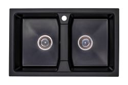 Zlewozmywak granitowy 2-komorowy 77x48 cm Darfor DG018 czarny