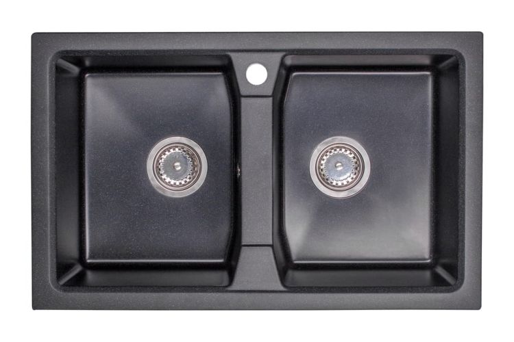 Zlewozmywak granitowy 2-komorowy 77x48 cm Darfor DG018 czarny nakrapiany