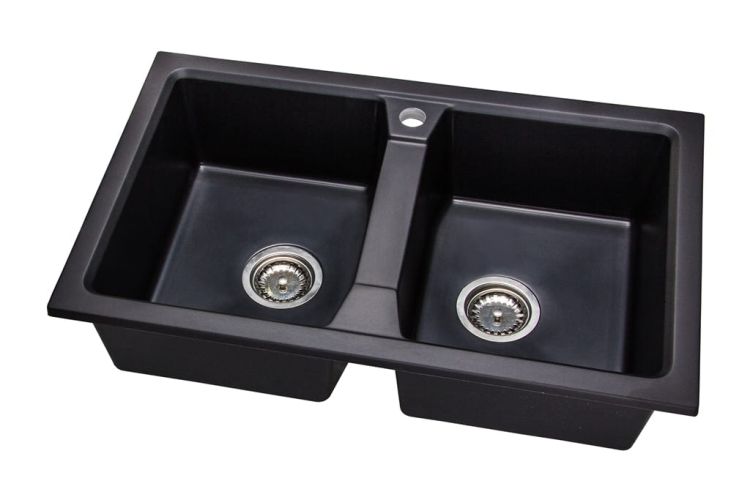 Zlewozmywak granitowy 2-komorowy 77x48 cm Darfor DG018 czarny