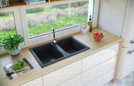 Przejdź do produktu Zlewozmywak granitowy 2-komorowy 77x48 cm Darfor DG018 czarny 