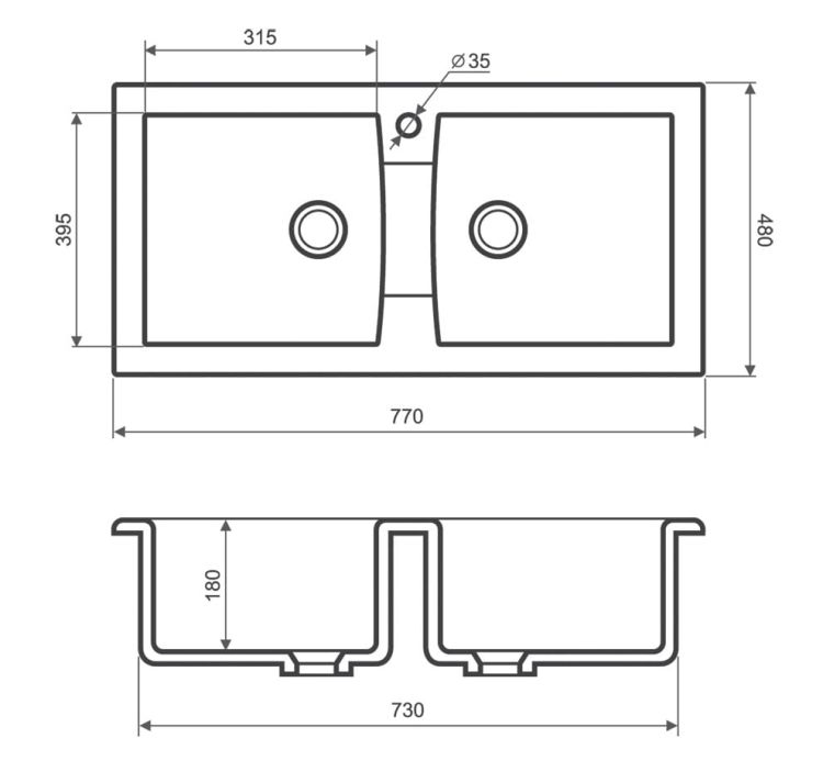Zlewozmywak granitowy 2-komorowy 77x48 cm Darfor DG018