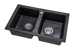 Zlewozmywak granitowy 2-komorowy 77x48 cm Darfor DG018 czarny nakrapiany