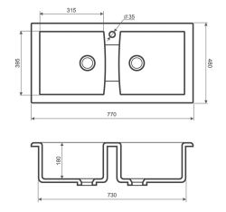 Zlewozmywak granitowy 2-komorowy 77x48 cm Darfor DG018