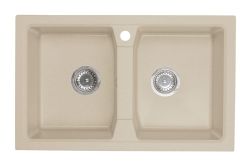 Zlewozmywak granitowy 2-komorowy 77x48 cm Darfor DG018 jasny beż