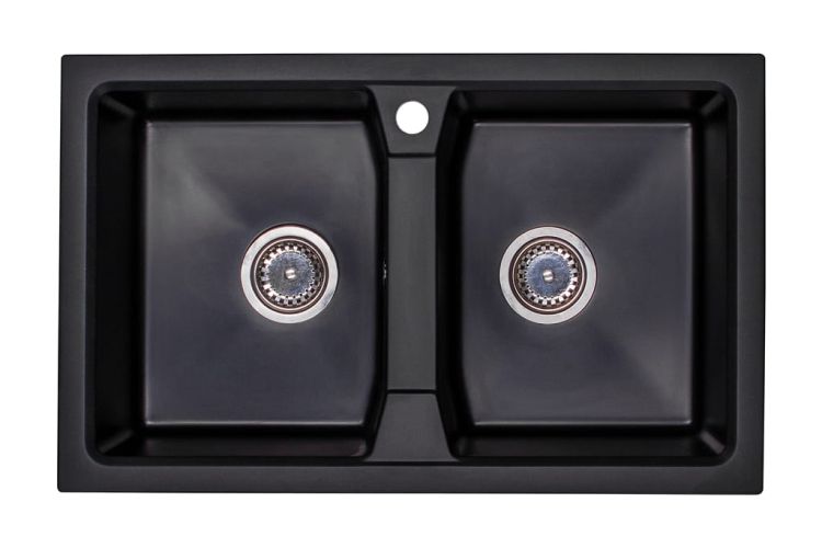 Zlewozmywak granitowy 2-komorowy 77x48 cm Darfor DG018 czarny