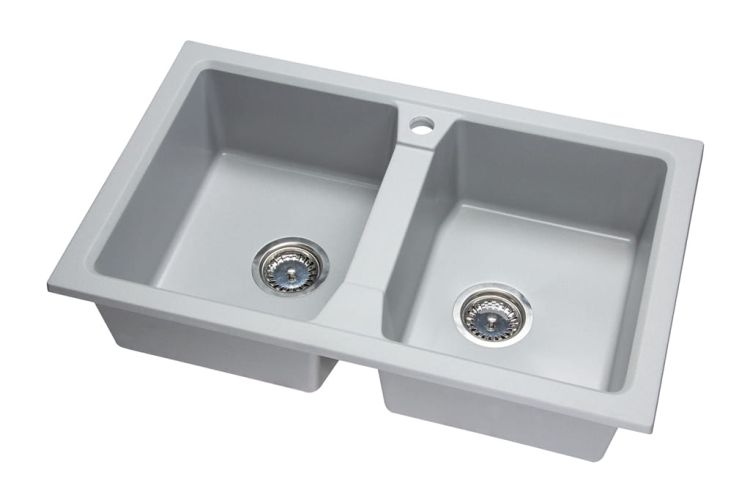 Zlewozmywak granitowy 2-komorowy 77x48 cm Darfor DG018 popiel