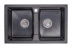 Zlewozmywak granitowy 2-komorowy 77x48 cm Darfor DG018 czarny nakrapiany