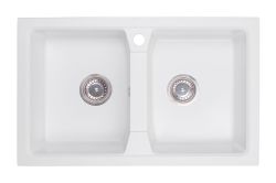 Zlewozmywak granitowy 2-komorowy 77x48 cm Darfor DG018 biały