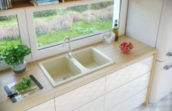 Zlewozmywak granitowy 2-komorowy 77x48 cm Darfor DG018 jaśmin