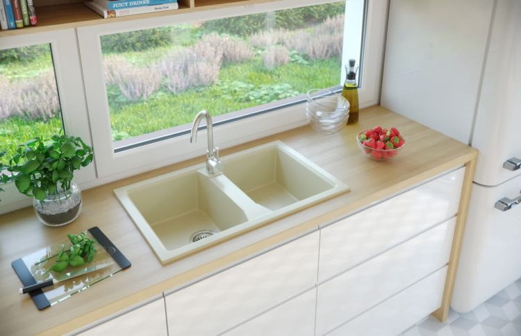 Zlewozmywak granitowy 2-komorowy 77x48 cm Darfor DG018 jaśmin