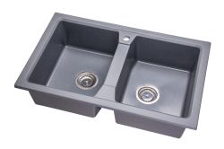 Zlewozmywak granitowy 2-komorowy 77x48 cm Darfor DG018 grafit