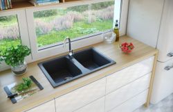 Zlewozmywak granitowy 2-komorowy 77x48 cm Darfor DG018 grafit