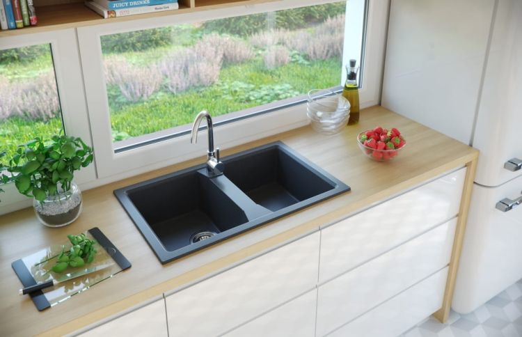 Zlewozmywak granitowy 2-komorowy 77x48 cm Darfor DG018 grafit