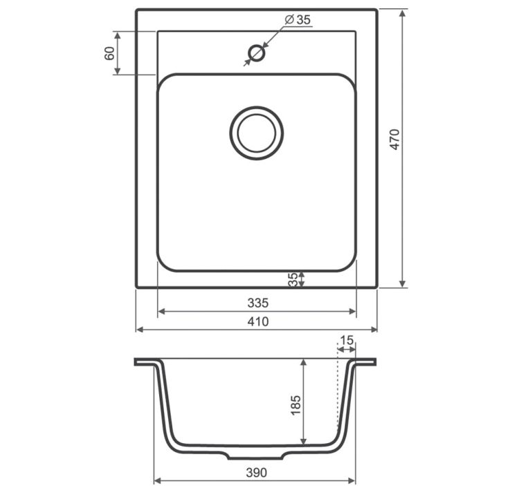 Zlewozmywak granitowy 1-komorowy 41x47 cm Darfor DG011 popiel