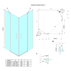 LORO kabina prysznicowa 1000x1000 mm, wejście z rogu