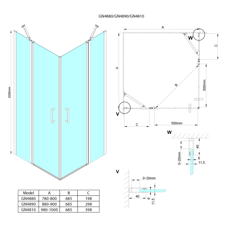 LORO kabina prysznicowa 900x900 mm, wejście z rogu