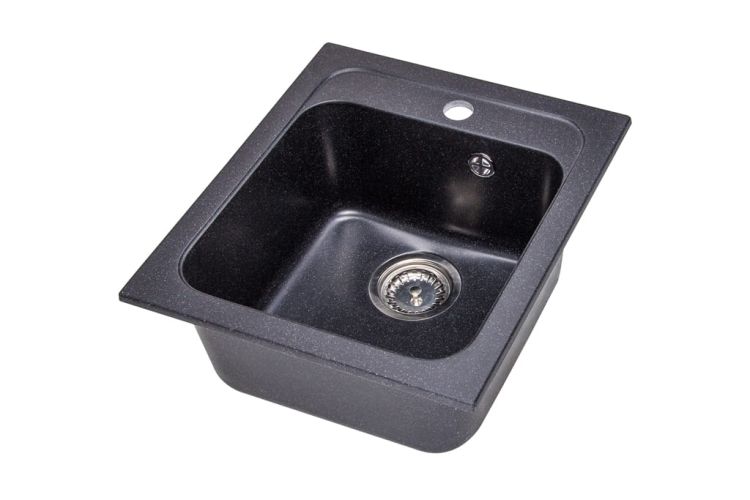 Zlewozmywak granitowy 1-komorowy 41x47 cm Darfor DG011 czarny nakrapiany