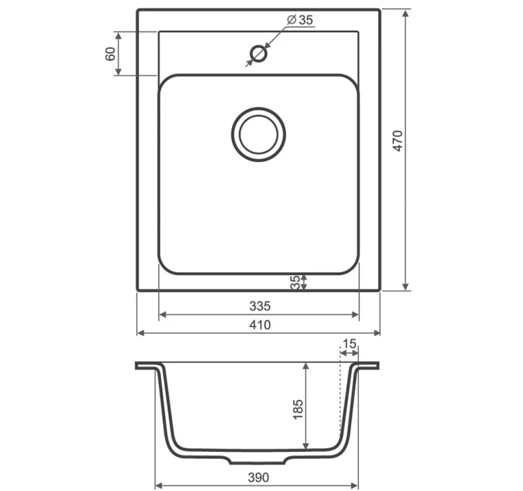 Zlewozmywak granitowy 1-komorowy 41x47 cm Darfor DG011 popiel