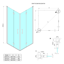 LORO kabina prysznicowa 800x800 mm, wejście z rogu