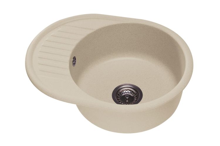 Zlewozmywak granitowy 1-komorowy owalny 58x45 cm z niewielkim ociekaczem Darfor DG012 jasny beż