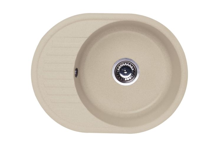 Zlewozmywak granitowy 1-komorowy owalny 58x45 cm z niewielkim ociekaczem Darfor DG012 jasny beż