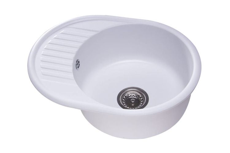 Zlewozmywak granitowy 1-komorowy owalny 58x45 cm z niewielkim ociekaczem Darfor DG012 biały