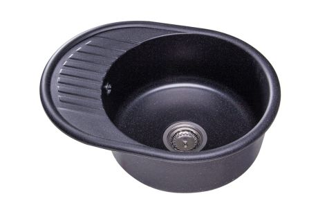 Przejdź do produktu Zlewozmywak granitowy 1-komorowy owalny 58x45 cm z niewielkim ociekaczem Darfor DG012 czarny nakrapiany