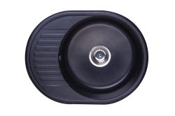 Zlewozmywak granitowy 1-komorowy owalny 58x45 cm z niewielkim ociekaczem Darfor DG012 czarny nakrapiany