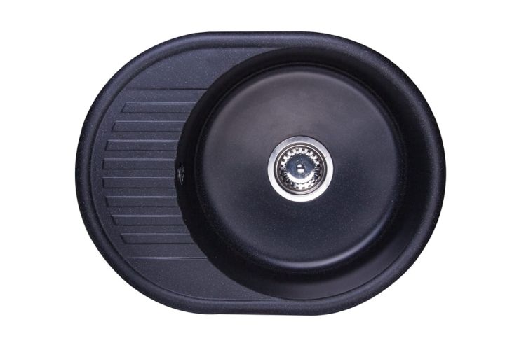 Zlewozmywak granitowy 1-komorowy owalny 58x45 cm z niewielkim ociekaczem Darfor DG012 czarny nakrapiany